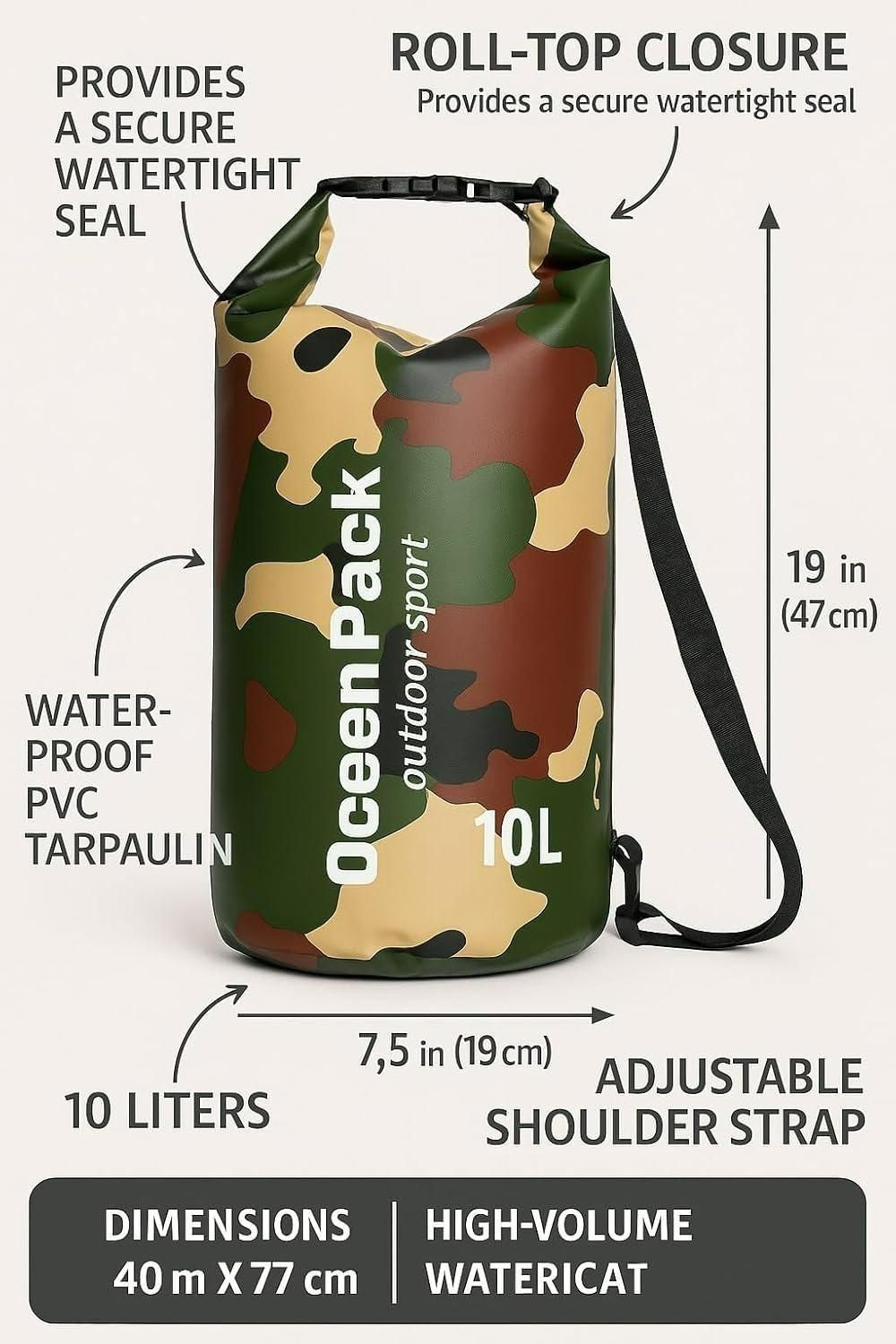 Ocean Pack Dry Bag 10L - Waterproof Camouflage